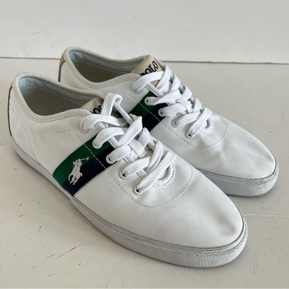 Polo Ralph Lauren White Canvas Halford Shoes Size 8.5 D